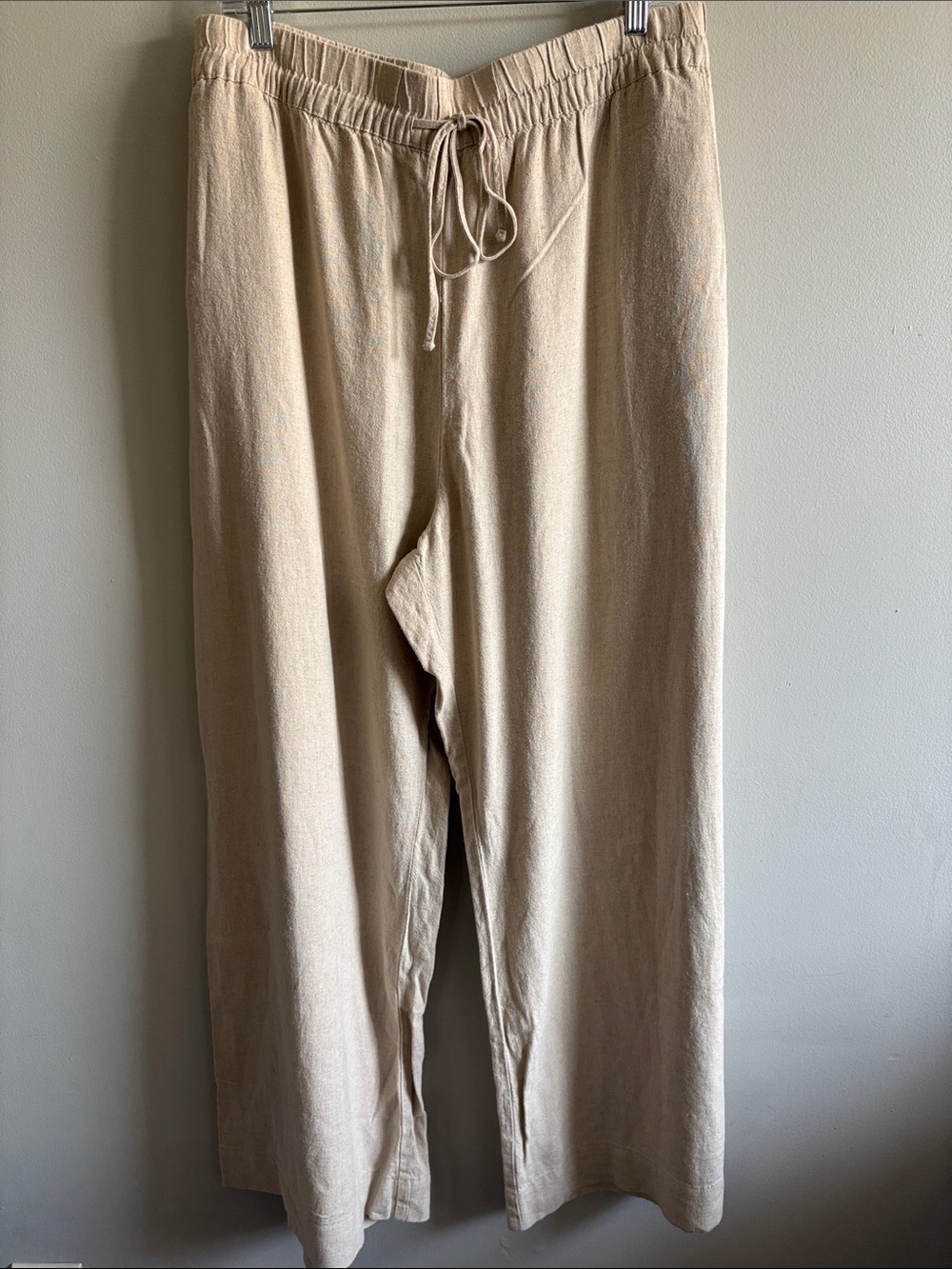 A New Day 2X Linen Blend Wide Leg Pants Beige Drawstring Pockets